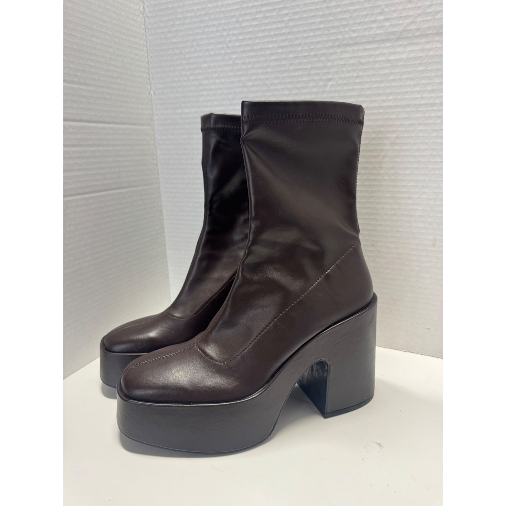 Zara Dark Brown Platform Block Heel Ankle Boots 3128/010/100 Size 37 6.5
